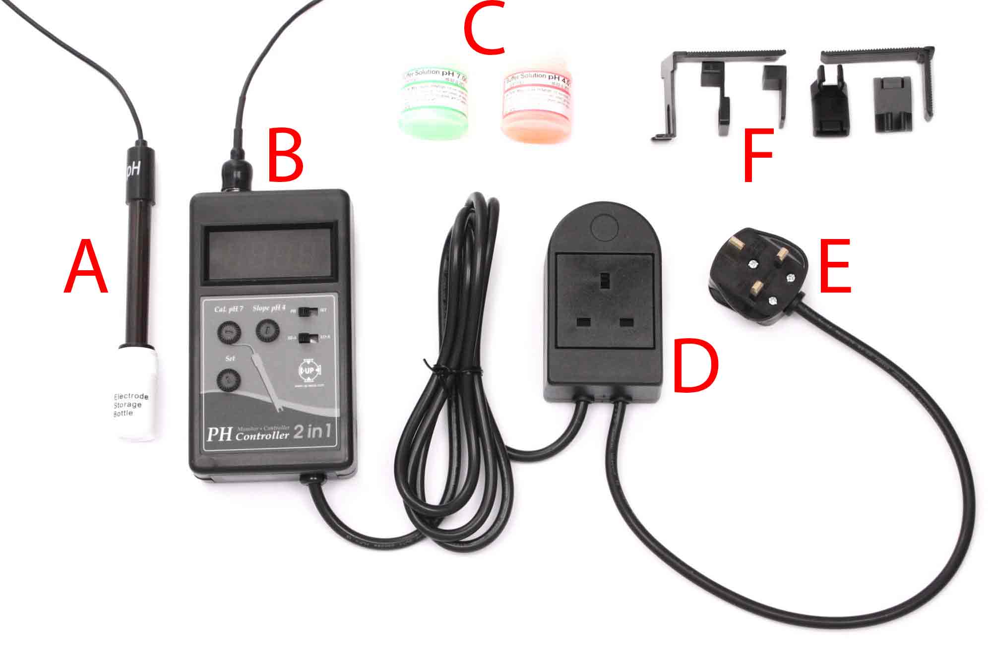 Alle Teile des UP pH-Controllers