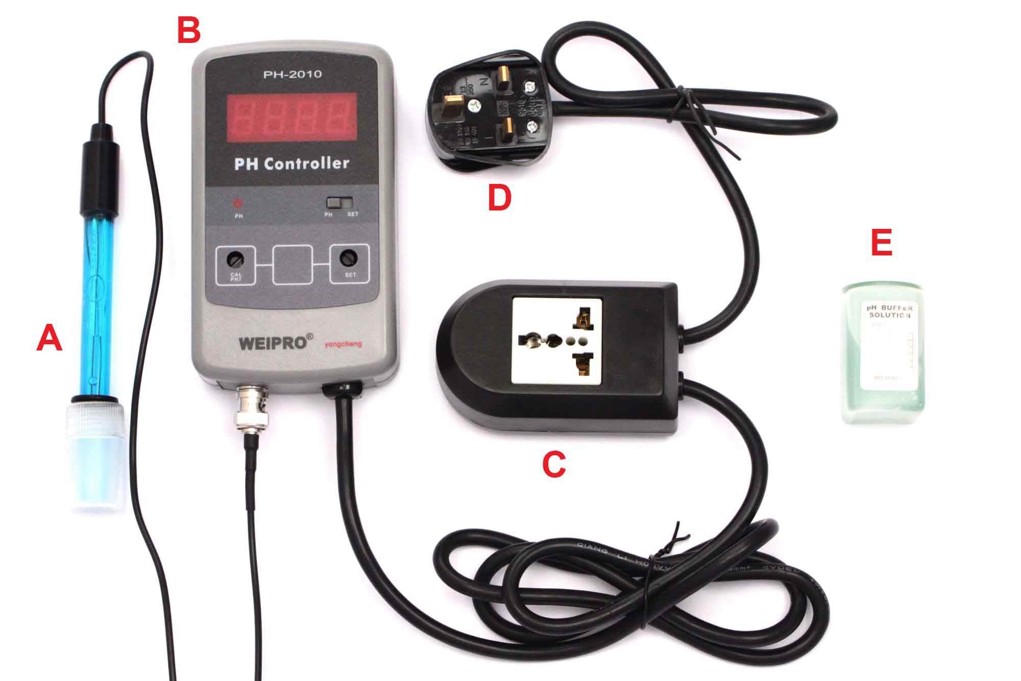 Alle Teile des WEIPRO pH-Controllers