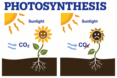 Diagramm der Photosynthese mit und ohne CO2.